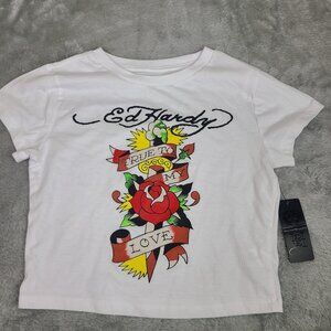 Ed Hardy T Shirt Kids Size Medium True to My Love Front Logo White‎